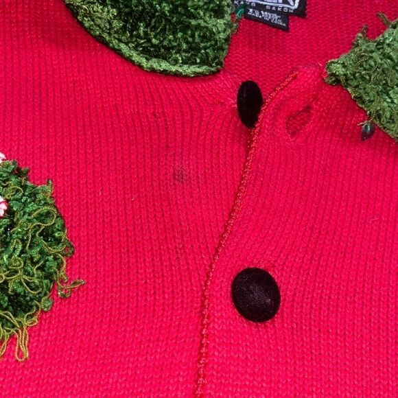 Vintage Berek 2 Red Christmas Sweater Takako Sakon Button Front Size Large - Picture 16 of 16